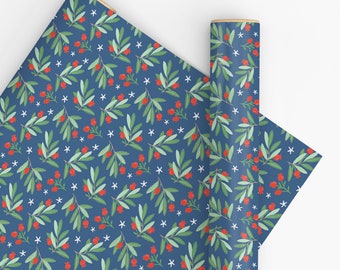 Pomegranate Gift Wrap | Hanukkah Wrapping Paper | Holiday Wrapping Paper | Christmas Wrapping Paper | Blue Gift Wrap