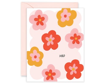 Floral Happy Birthday Card: Pink, Orange, Yellow Flowers