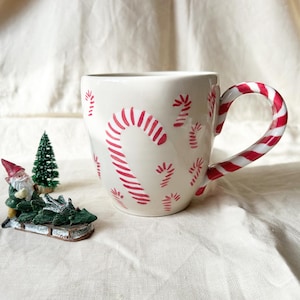 Candy cane mug White and red pottery handmade large buck 22 ounces capacity image 1