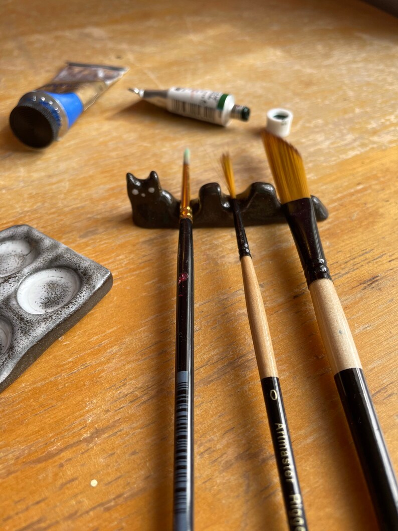 Black Kitty Brush Holder Art and Painting Accessories Etsy