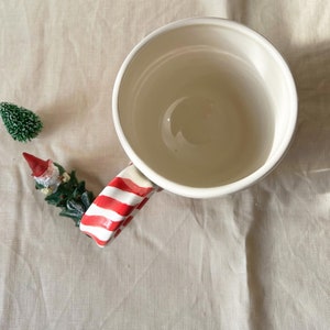 Candy cane mug White and red pottery handmade large buck 22 ounces capacity image 7