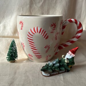 Candy cane mug White and red pottery handmade large buck 22 ounces capacity image 3