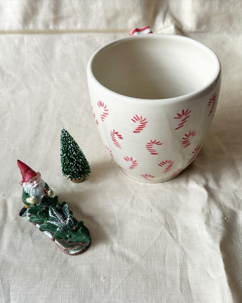 Candy cane mug White and red pottery handmade large buck 22 ounces capacity image 10