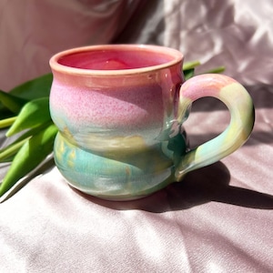 Handmade Ceramic Mug – Pink Marshmallow Swirl, Pastel Latte Cup