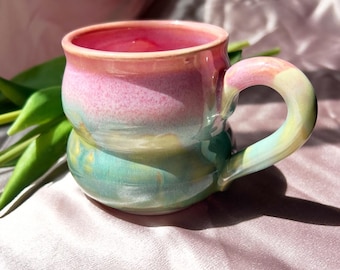 Handmade Ceramic Mug – Pink Marshmallow Swirl, Pastel Latte Cup