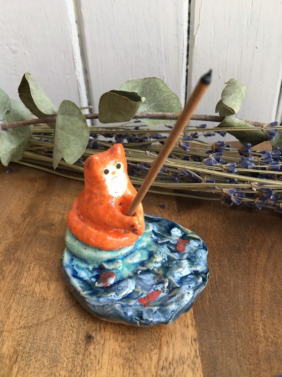 Kitty Incense Holder Handmade Ceramic Featuring an Orange Cat Fishing Over  a Blue Turquoise Pond Available in Orange, Black, White, Gray -  Canada