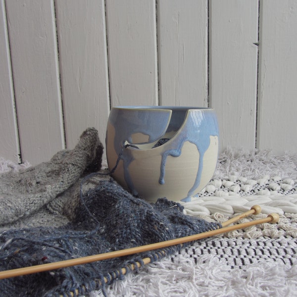 Blue Large ceramic Knitting bowl for yarn ball