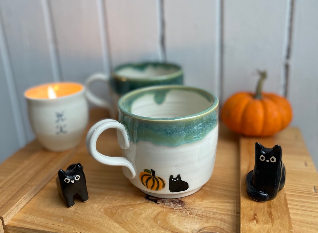 Black cat with pumpkin Halloween ceramic mug