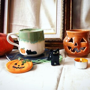 The Halloween mug - black cat and pumpkin mug Bundle jade