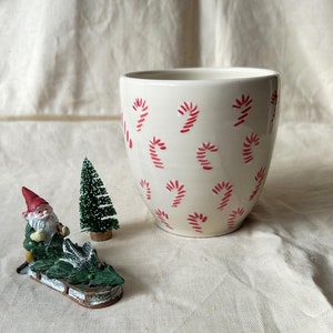 Candy cane mug White and red pottery handmade large buck 22 ounces capacity image 9