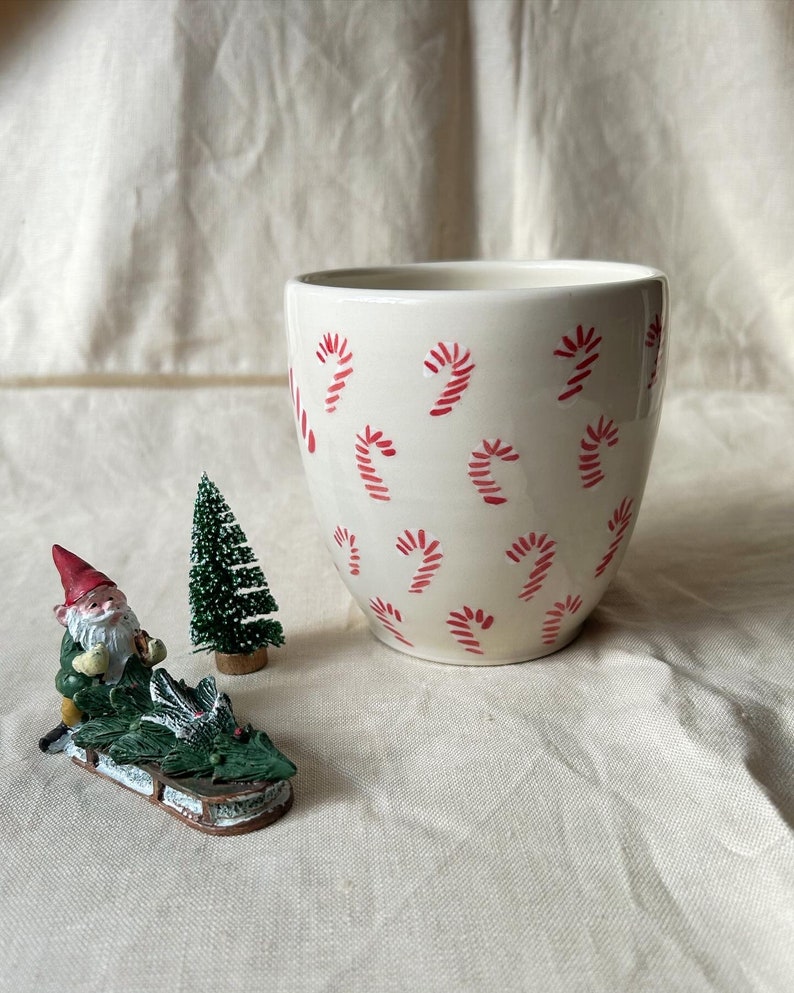 Candy cane mug White and red pottery handmade large buck 22 ounces capacity image 9