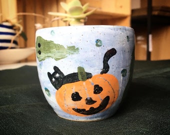Handgjord Halloween Keramikmugg – Spöklik katt-, pumpa- och spöktekopp