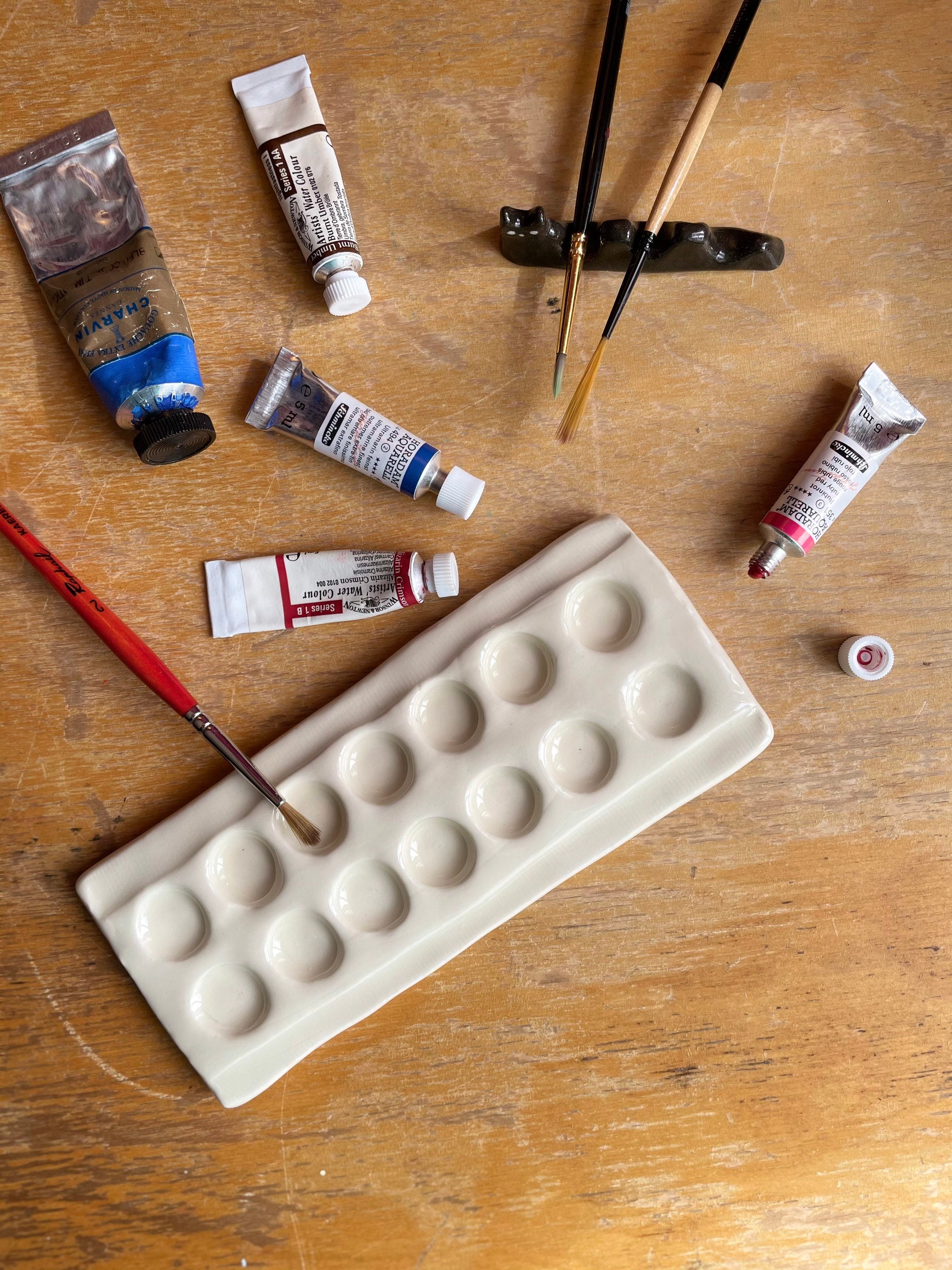 Ceramic artist palette - white paint palette