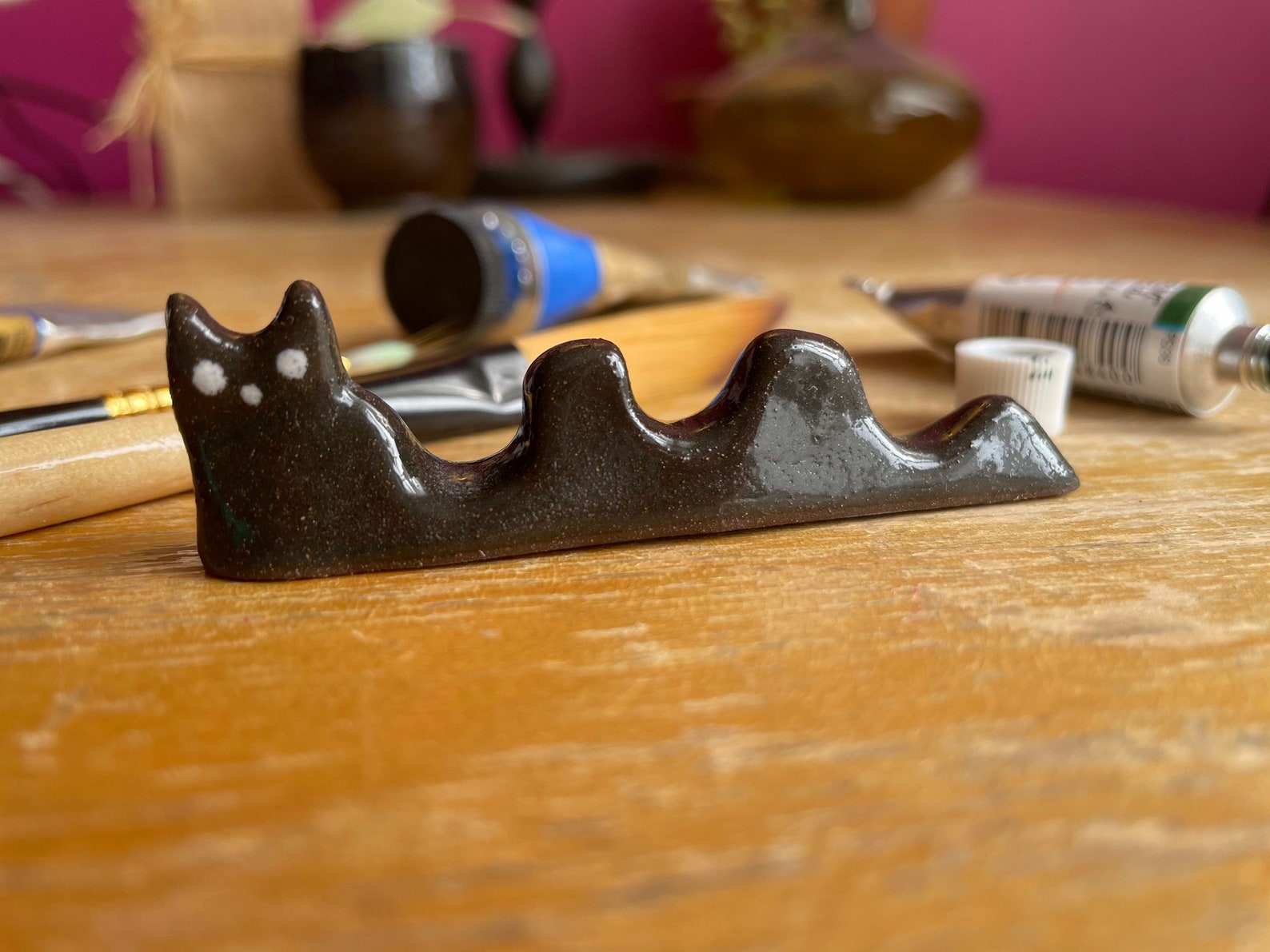 Black kitty brush holder art and painting accessories Etsy