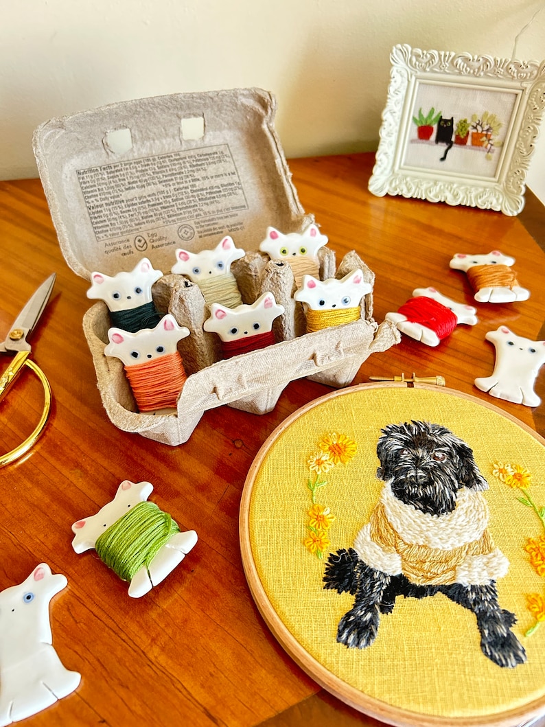 The Kitty Embroidery Floss Bobbins DIY Sewing Storage Accessory for