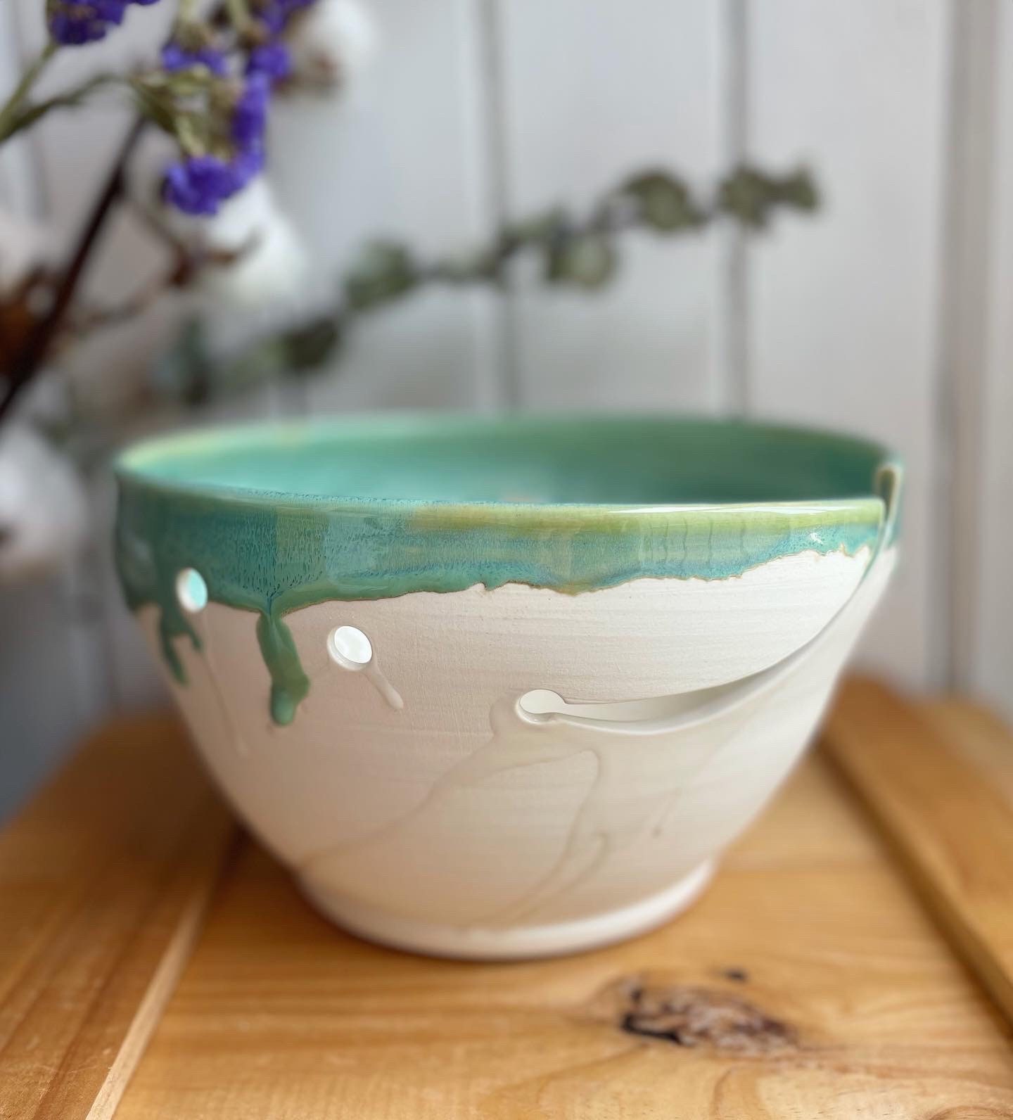 グリーンターコイズ色の特大陶器編み物ボウル - Etsy 日本