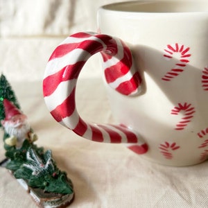 Candy cane mug White and red pottery handmade large buck 22 ounces capacity image 8