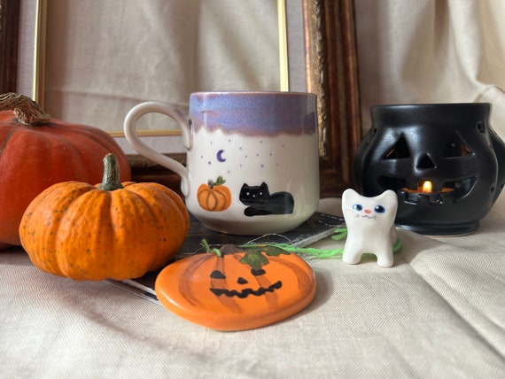 The Halloween mug - black cat and pumpkin mug