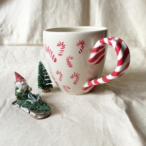 Candy cane mug White and red pottery handmade large buck 22 ounces capacity image 2