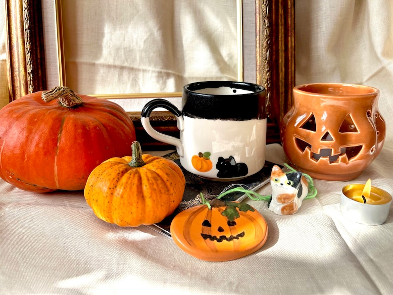 The Halloween mug - black cat and pumpkin mug Bundle black