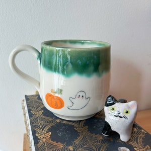 Ghost with pumpkin Halloween ceramic mug image 1