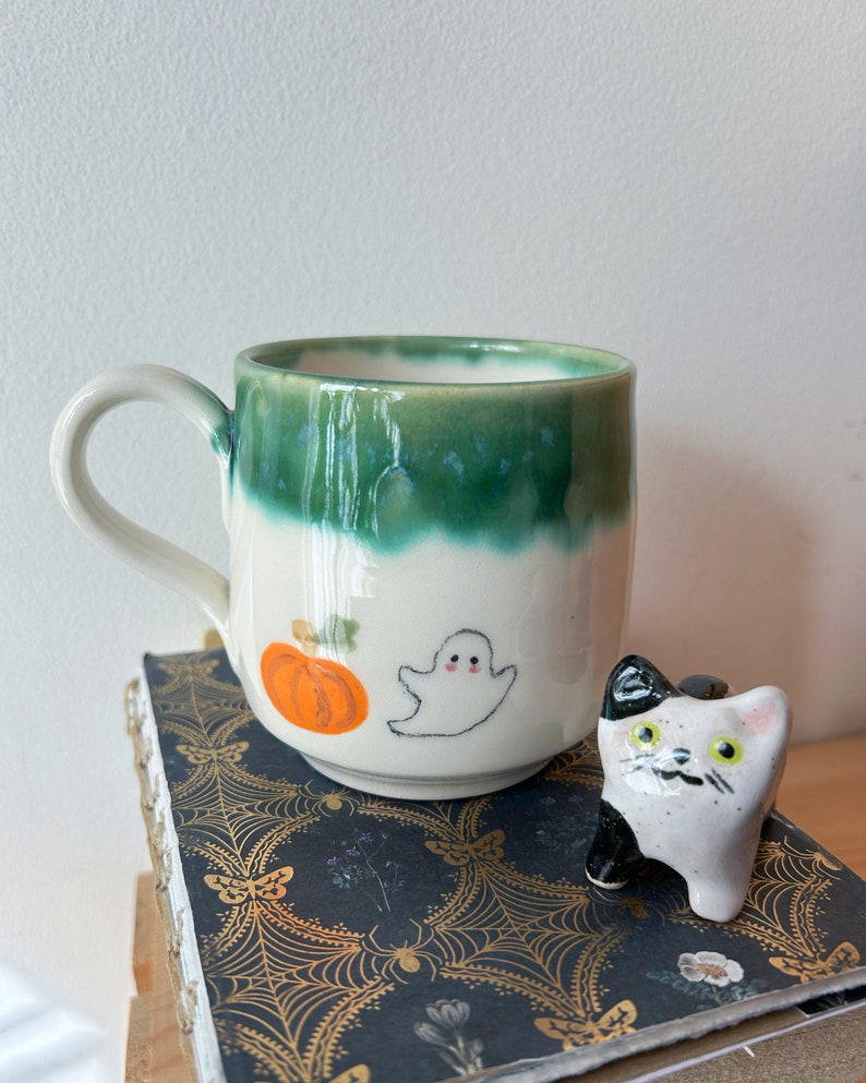 Ghost with pumpkin Halloween ceramic mug image 1