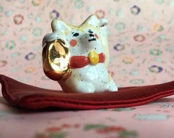 Shiba inu figurine - handmade maneki neko - traditional Japanese red fox dog for fortune, luck and prosperity- gold 24 K