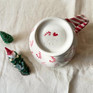 Candy cane mug White and red pottery handmade large buck 22 ounces capacity image 6