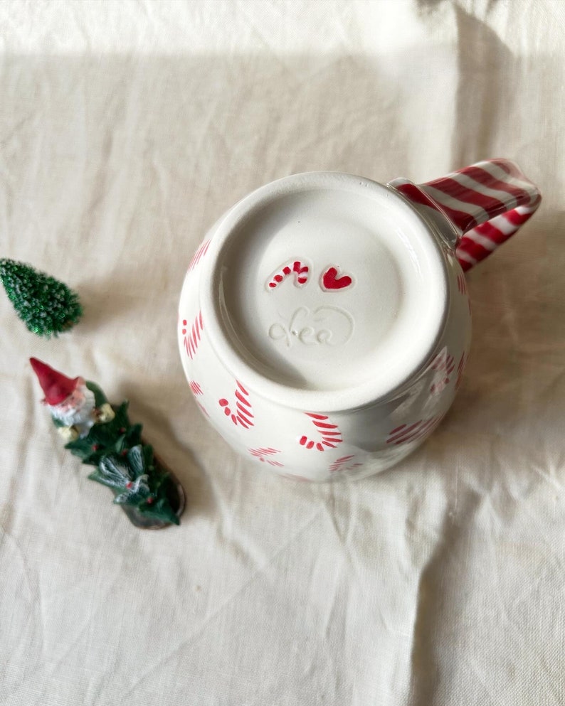 Candy cane mug White and red pottery handmade large buck 22 ounces capacity image 6