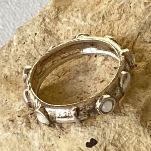 Sterling silver Rosary Ring decorated with Mother of Pearl and silver crosses carved, Unisex pray ring gift