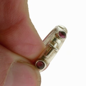 Anello rosario in argento sterling 925 oro 9k, anello religioso con pietra preziosa granato, croce in argento e 9 punti di preghiera in oro giallo 9k, anello ispirato alla preghiera