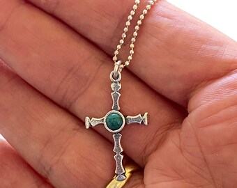 Ciondolo con croce di Gerusalemme in malachite verde, in argento sterling 925, croce dei crociati per uomo con certificato, regalo religioso cattolico