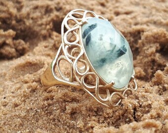 14K Solid Gold Infinity Ring - Rutile Prehnite Stone