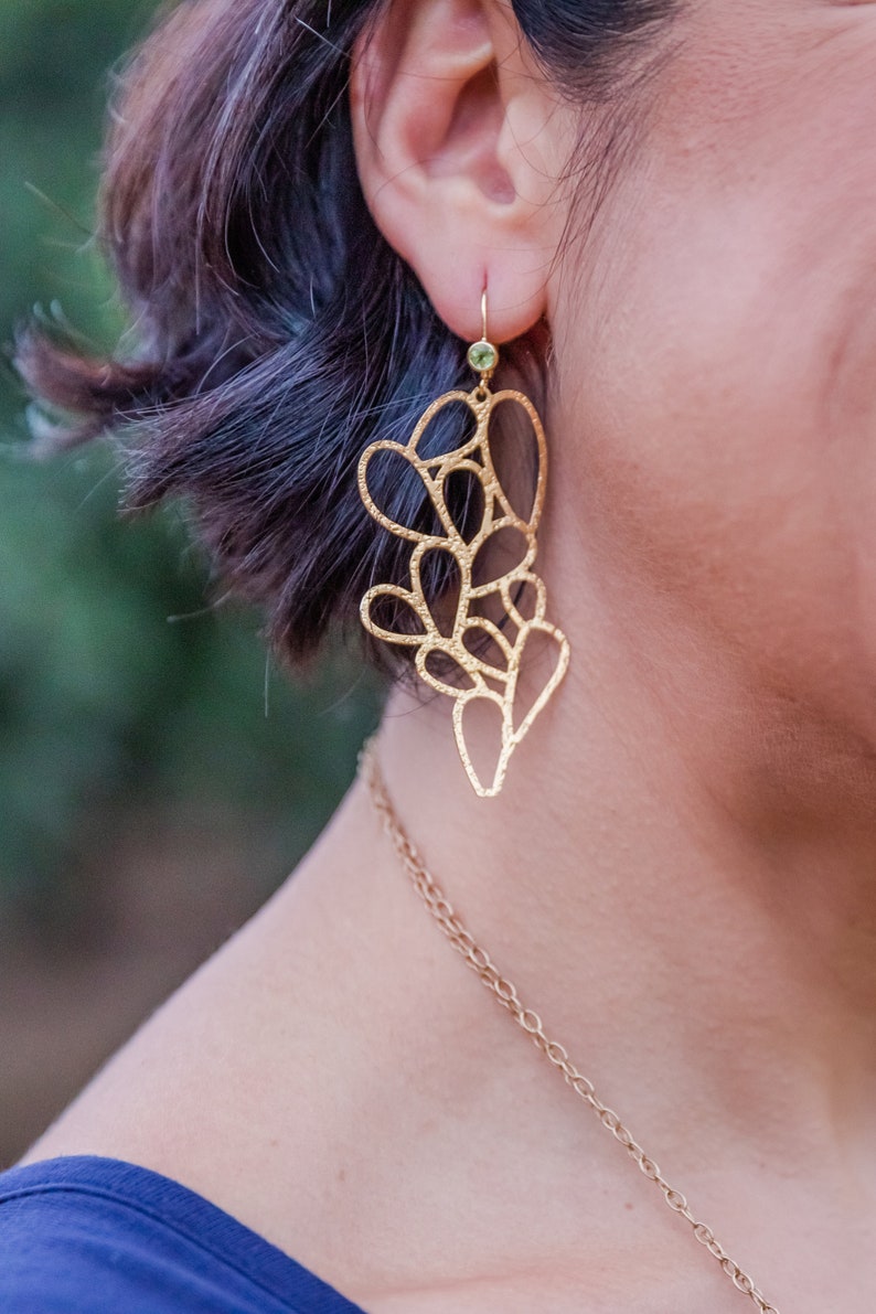 Large Open Work Lace Dangle Earrings August Birthstone Golden Cactus Dangle Earring Mother Day Gift Idea