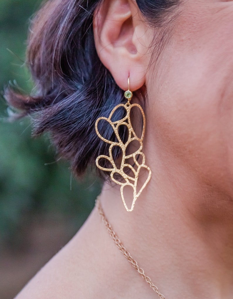 Large Open Work Lace Dangle Earrings August Birthstone Golden Cactus Dangle Earring Mother Day Gift Idea