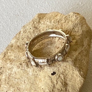 Rosary Ring decorated with Mother of Pearl and silver crosses carved, Sterling silver Unisex Ring, A gift for her, Religious ring