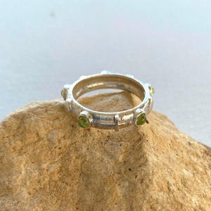 Sterling Silver Rosary Ring with Peridot: Catholic Prayer Ring