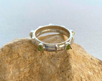 Sterling Silver Rosary Ring with Peridot: Catholic Prayer Ring