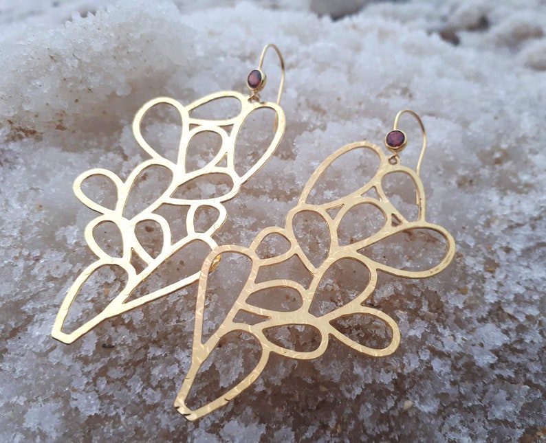 Large Open Work Lace Dangle Earrings August Birthstone Golden Cactus Dangle Earring Mother Day Gift Idea