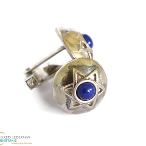 Sterling Silver Star of David Cuff Links with Blue Lapis Lazuli
