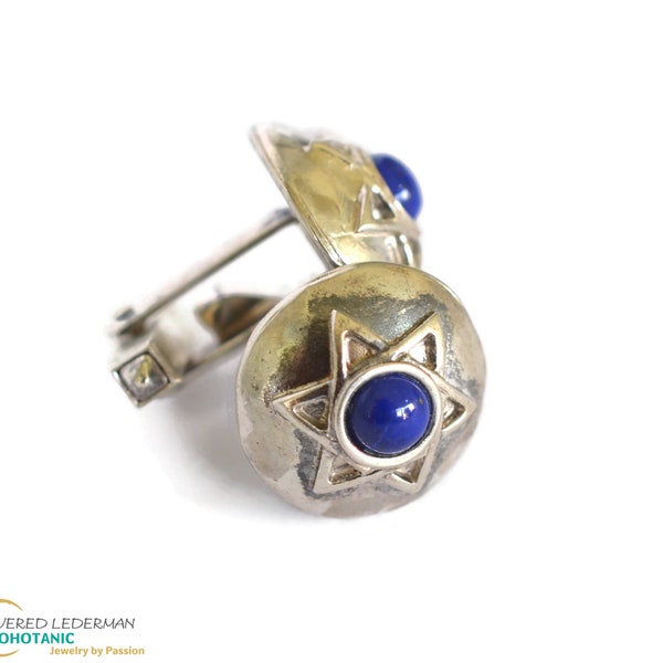 Sterling Silver Star of David Cuff Links with Blue Lapis Lazuli