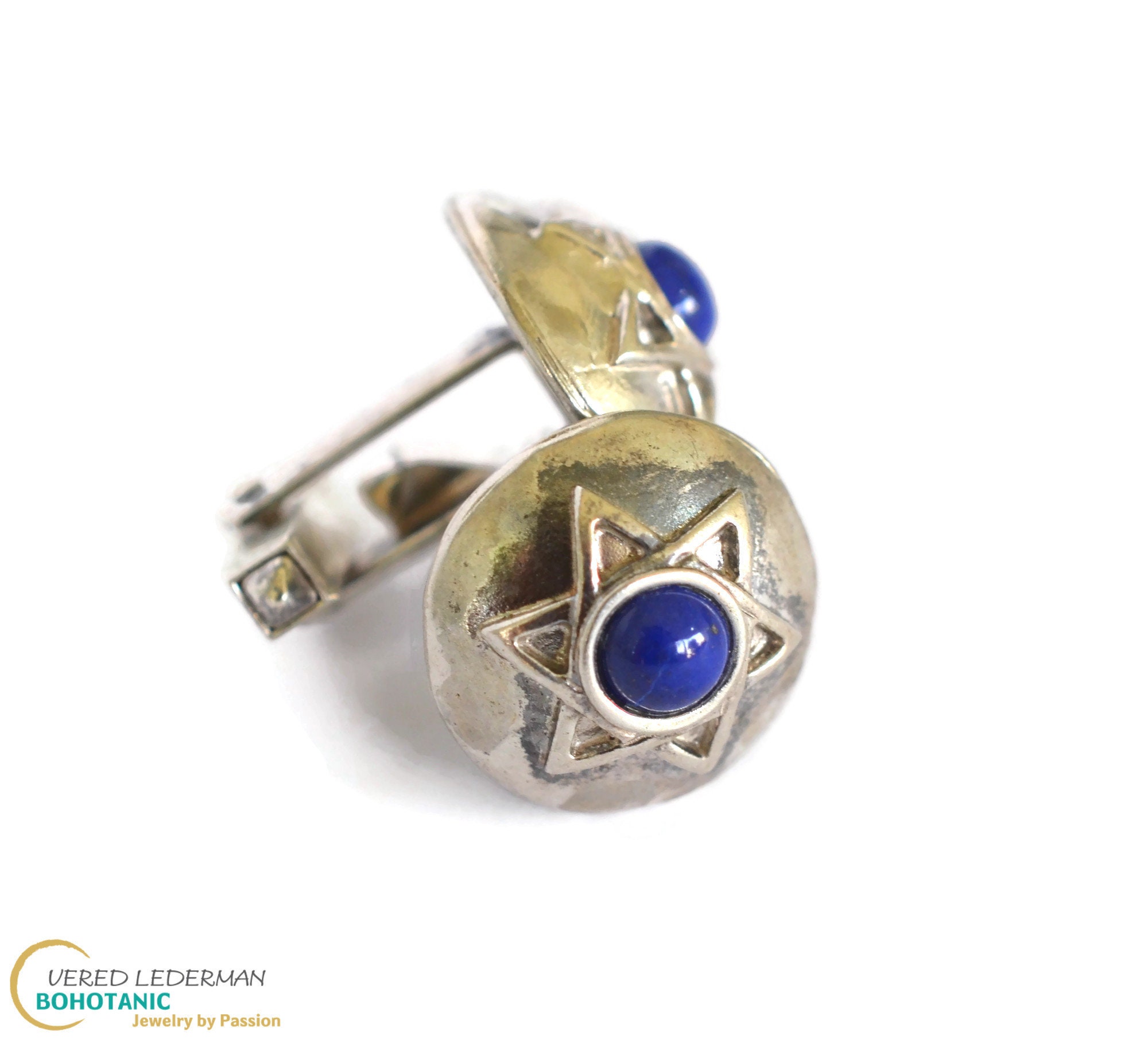 Sterling Silber Davidstern Manschettenknöpfe mit blauem Lapis Lazuli