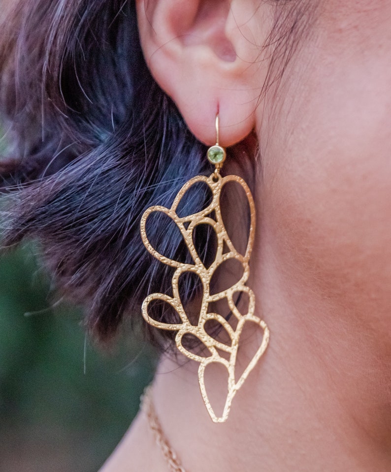 Large Open Work Lace Dangle Earrings August Birthstone Golden Cactus Dangle Earring Mother Day Gift Idea
