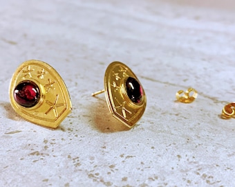 Vergoldete Kaktus-Granat-Ohrstecker, himmlischen Schmuck