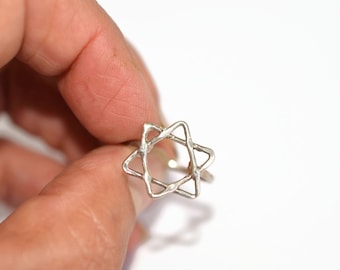 Sterling Silber Davidstern Ring, Handgemachtes Israelisches Design, Jüdischer Schmuck - Größe 6