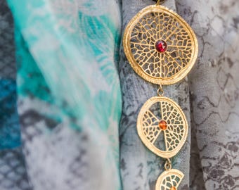 Collar con colgante de trío de cornalina chapado en oro estilo bohemio, joyería con cordón de cuero