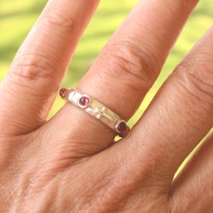 Sterling Silver and Gold ROSARY 9 Dots and Cross Ring with Garnet Stone - Handmade Jewelry