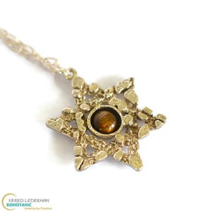 Sterling Silver Star of David Necklace: Tiger's Eye Jerusalem Pendant