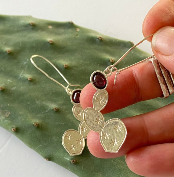 Orecchini A Cactus In Oro Rosa E Argento Sterling 925 - Gioielli Artigianali, Leggeri E Originali, Donna - 4