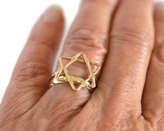14K Gold Star of David Ring: Israeli Design, Size 6
